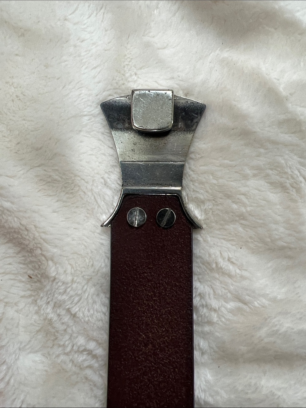 Chico's Adjustable Brown Leather Belt with Gold and Silver Ring Buckle - Picture 5 of 5